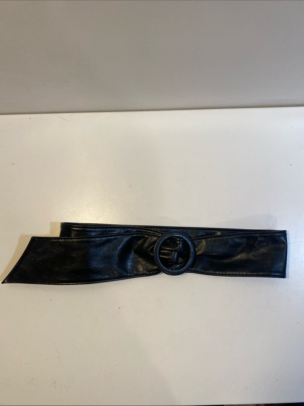 Black Faux Leather Waist Belt with Round Buckle
